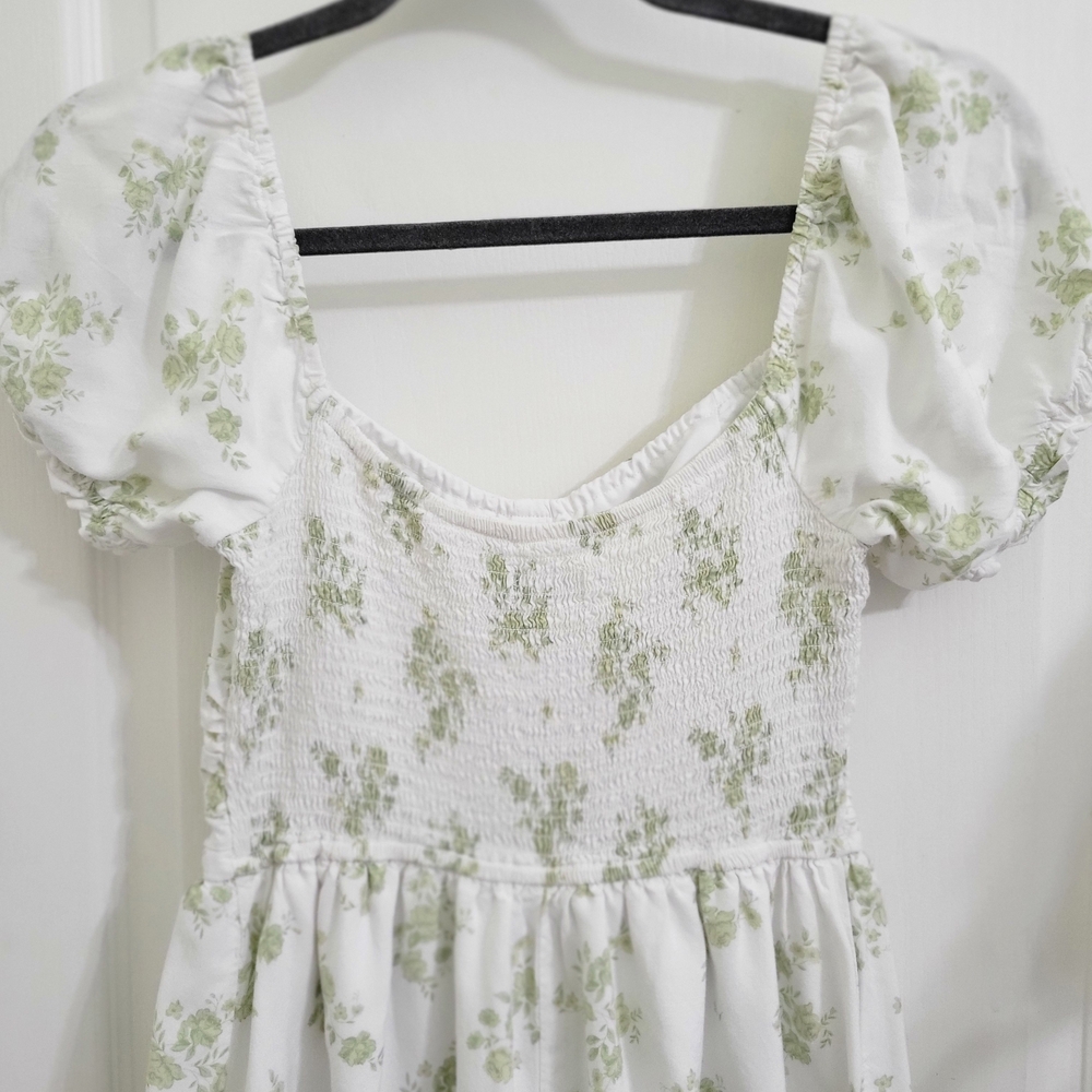 Hollister White Dress with Green Floral Design - Picture 4 of 5